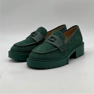 Coach Leah Signature Canvas Loafers 6.5 Green Platform Lug Sole Flats worn once